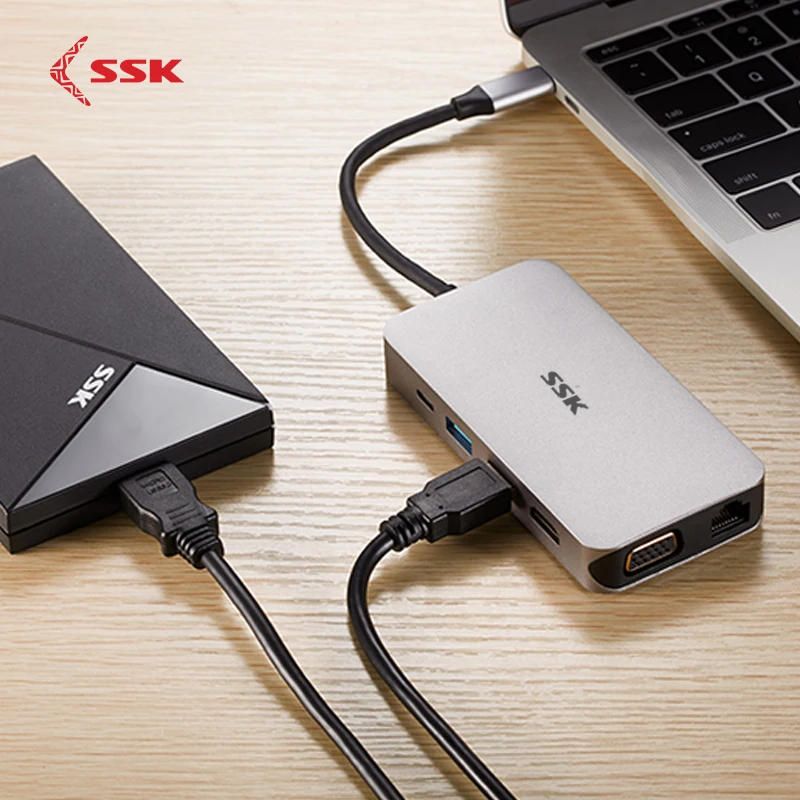 ССК тип-c концентратор usb-хаб тип-c к USB 3,0/HDMI 4 K/VGA 1080 P/SD/TF/Gigabit RJ45/аудио SD/TF карта USB3.1 GEN1 для ноутбука планшета