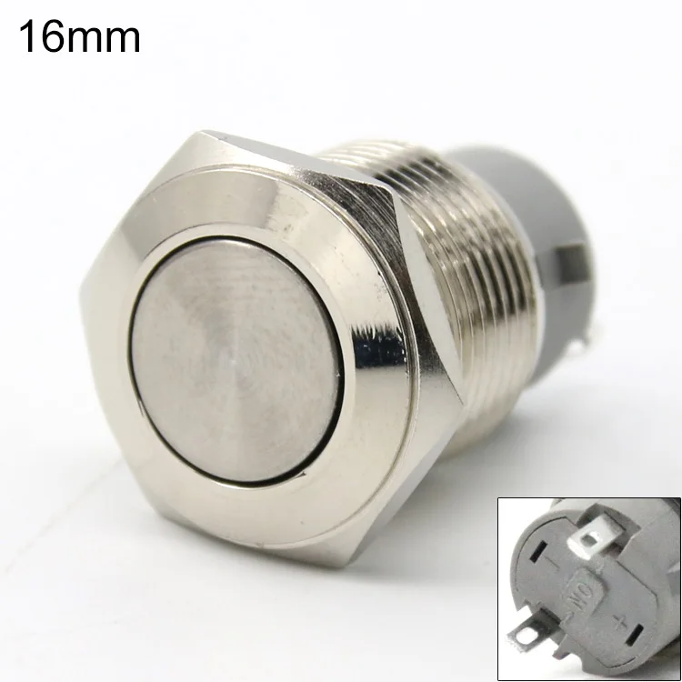 16mm no light 16/19/22 мм металлический кнопочный переключатель с плоской головкой самоблокирующийся кнопочный 10A250V высокого тока водонепроницаемый переключатель - Цвет: 16mm no light