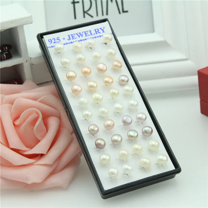 

40pcs Female Mixed Color Pink Pearl Stud Earring Earrings Set Round Freshwater Pearls Women Stud Earrings