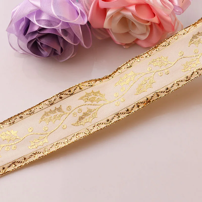 4cm 2yard Аксессуары для творчества, лента с проволочным краем, Жесткая сетка, лента, Золотая и Серебряная лента, декоративная подарочная коробка с деревом, упаковка с бантом - Цвет: 4cm 2yard
