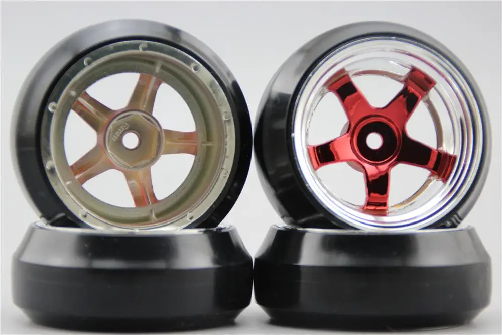 4 шт. RC 1/10 жесткая дрифтерная шина Флекс W5S4CR 6 мм (хром + красная картина) подходит