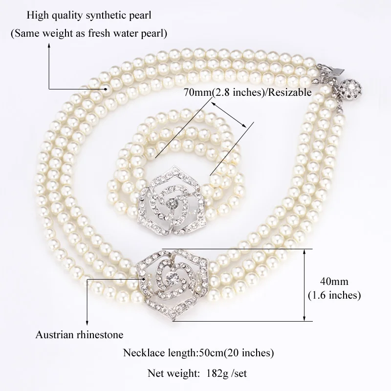 Милый розовый цветок имитация жемчуга бусы наборы прозрачный горный хрусталь