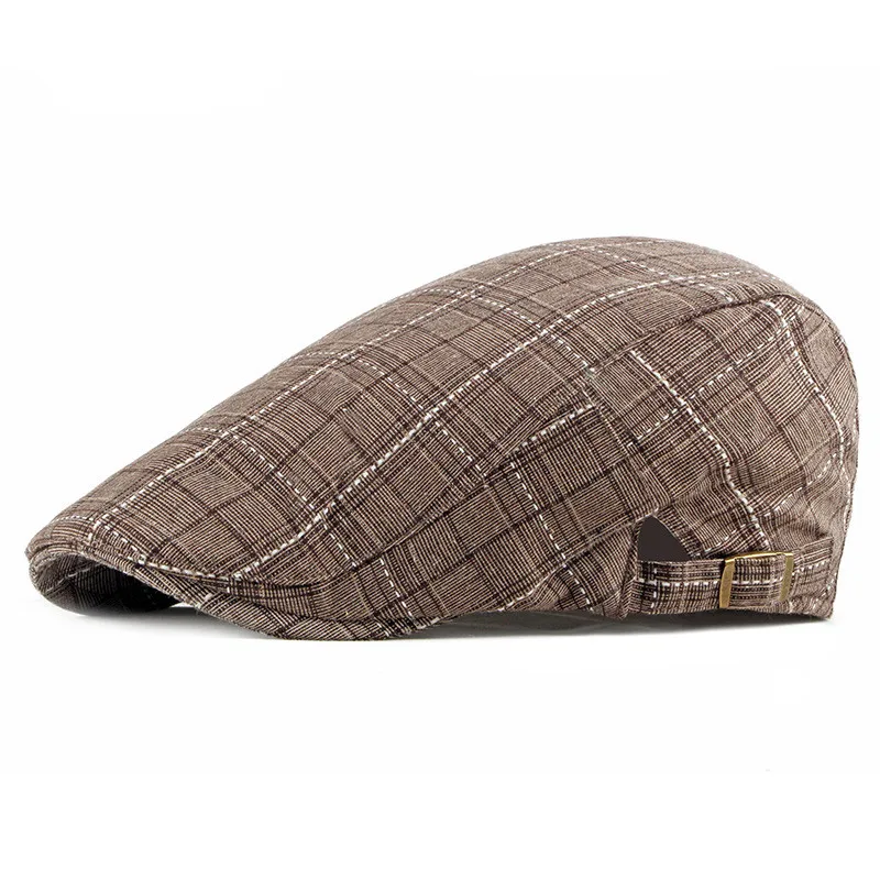 

2019 Spring Summer Newsboy Caps Men Plaid Cotton Flat Peaked Cap Women Painter Beret Hats 19