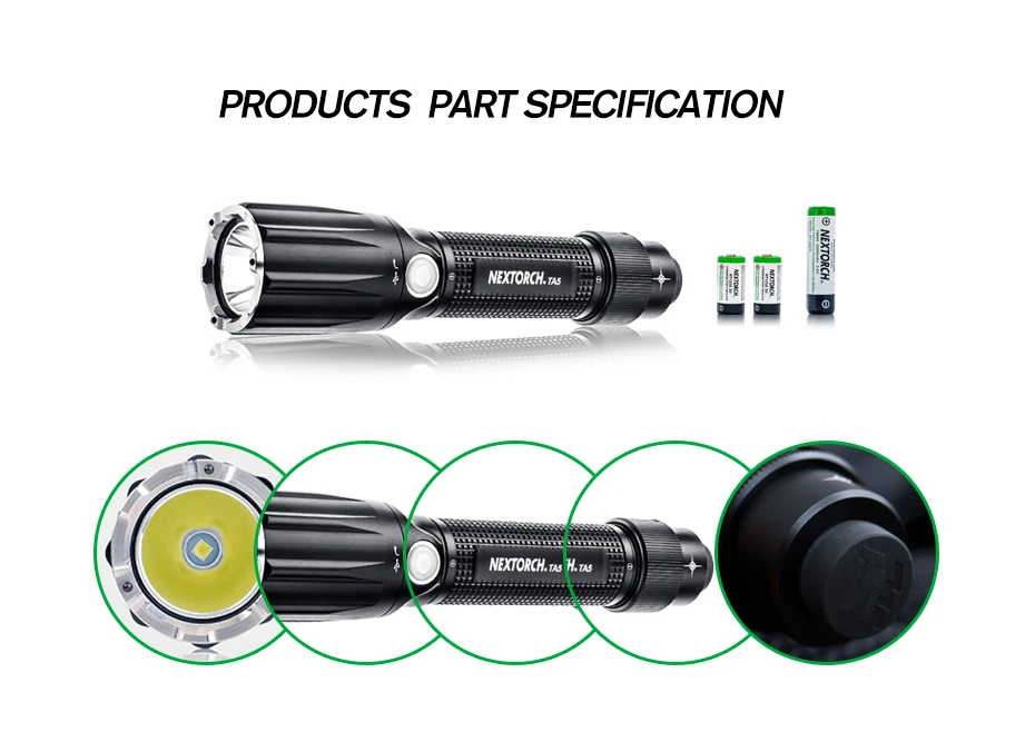 NEXTORCH Flash светильник 18650 батарея 900 Люмен CE RoHS стандарт 6 режимов ударопрочный светодиодный светильник Тактический светильник# TA5