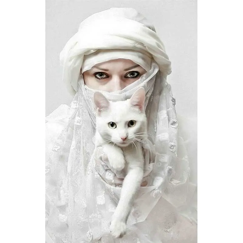 YIKEE Алмазная картина белая и кошка алмазная вышивка 5d живопись новая K231|Алмазная