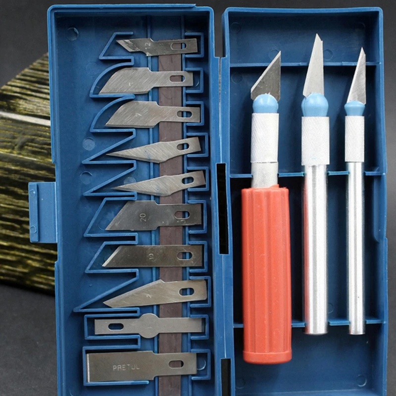 1 set Metal Handle Scalpel Blade Knife Wood Paper Cutter Craft Pen Engraving Cutting Supplies DIY 13 pieces of cutter head | Канцтовары