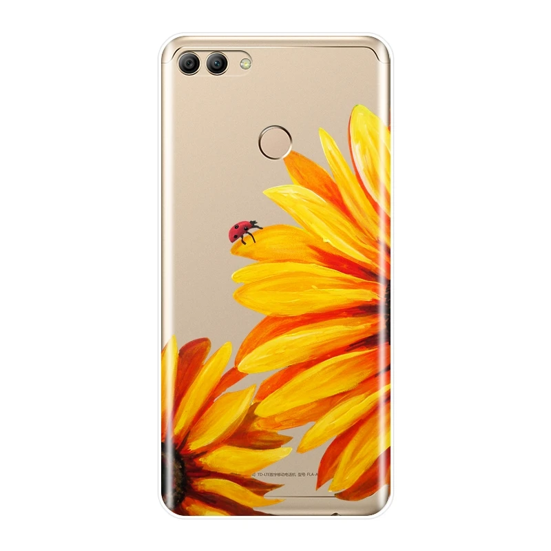Мягкий силиконовый чехол для телефона huawei Y3 Y5 Y6 II Y7 Pro жёлтый Подсолнух задняя