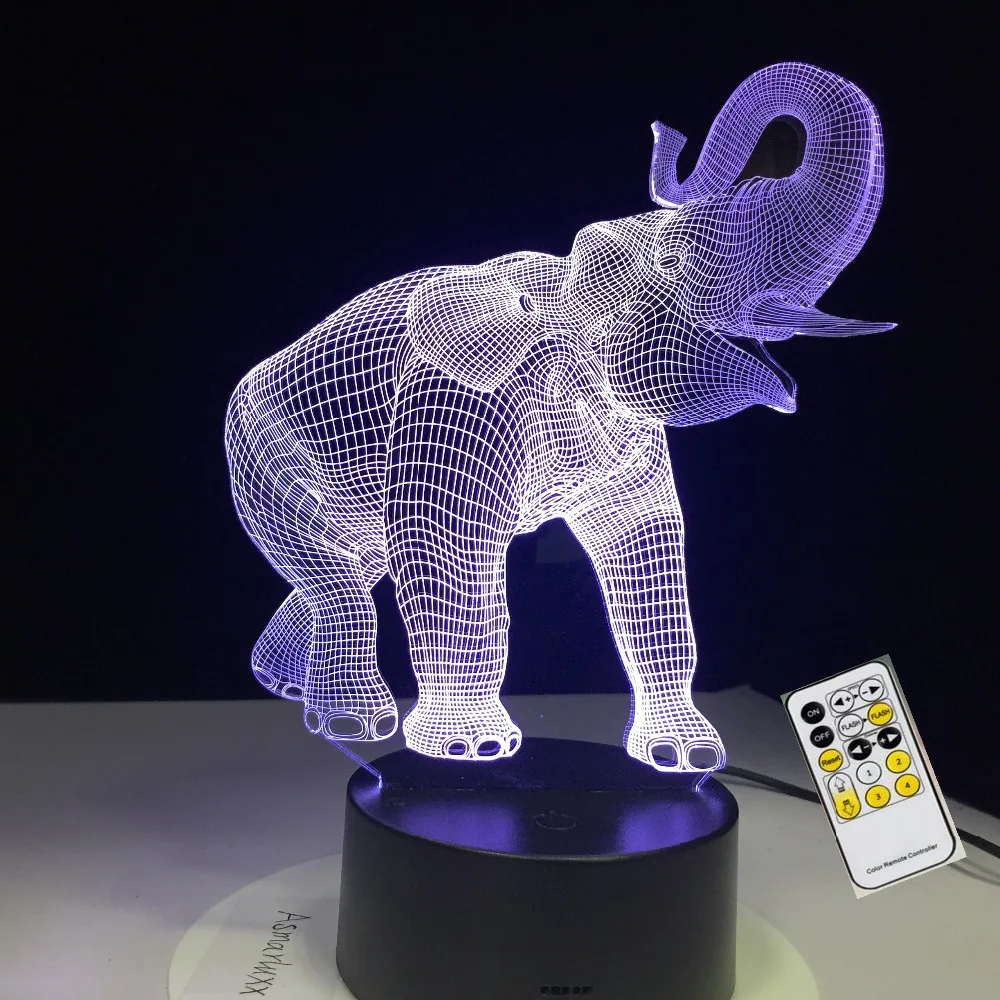 Качения нос Счастливый Слон 3D лампа 7 цветов USB Ночной светильник светодиодный