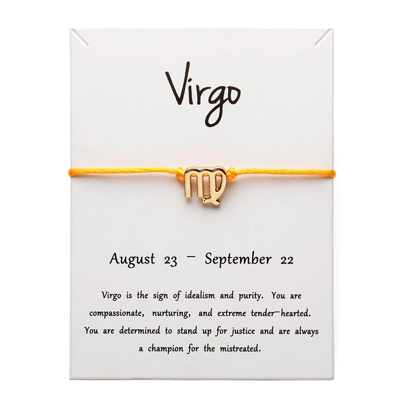 yellow Gold Virgo Белая карта Модные украшения 12 созвездий Зодиака Дева счастливая веревка браслет браслеты для женщин аксессуары - Окраска металла: yellow Gold Virgo