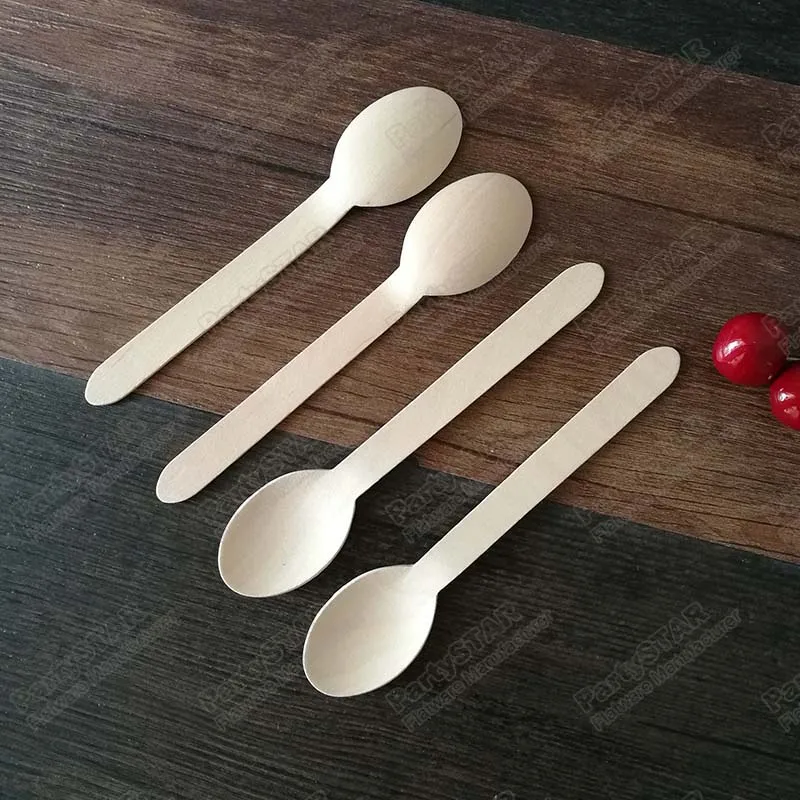 18326#16 см одноразовая деревянная ложка spork Вилка чайная ложка кофейные ложки столовые приборы Экологичные ложки для торта