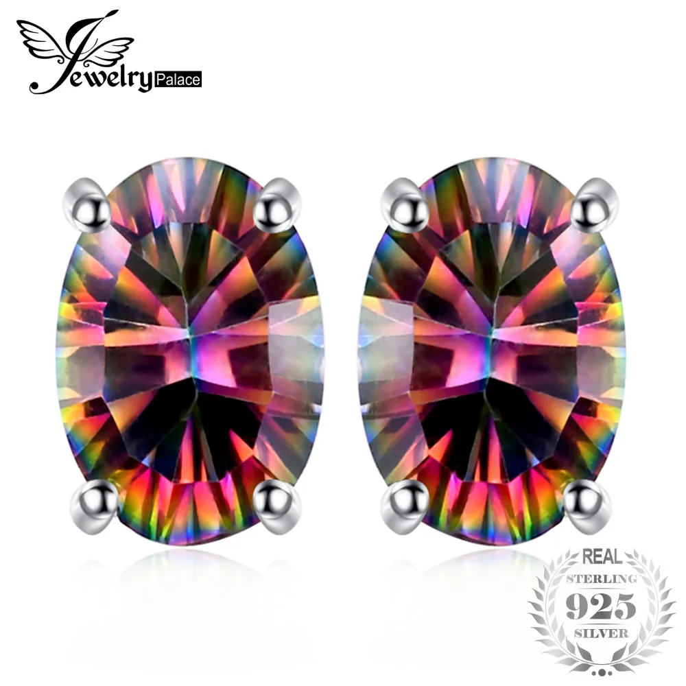 JewelryPalace мм 7x5 овальной огранки 1.5ct огонь Радуга Мистик Топаз Серьги Шпильки