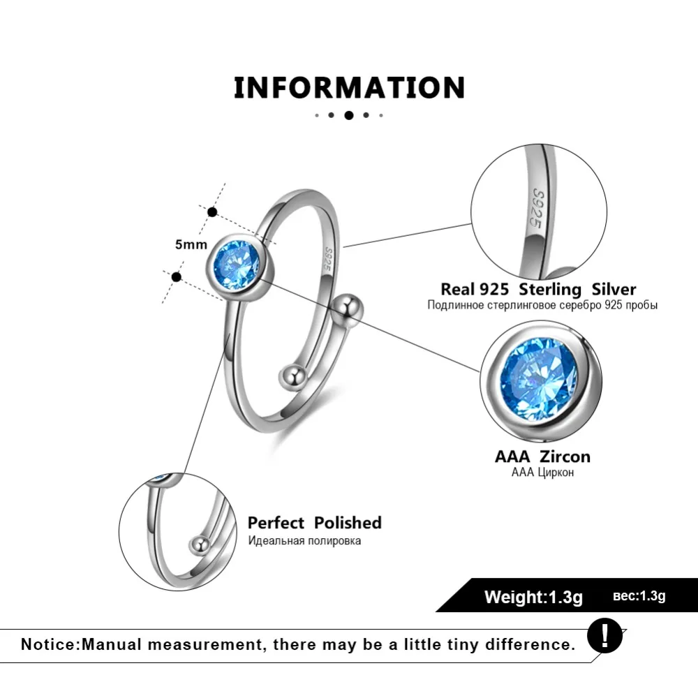 ORSA JEWELS Настоящее женское регулируемое 925 пробы Серебряное кольцо с синим кубическим цирконием женские элегантные кольца модные вечерние ювелирные изделия SR117