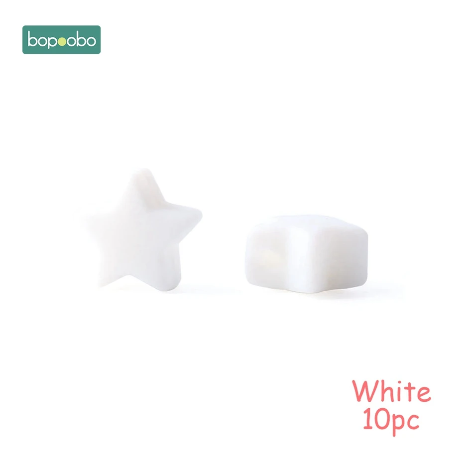White Star Bopoobo 10 шт Силиконовые Бусины, пищевой силиконовый Прорезыватель зубов в виде звезды, Товары для малышей, силиконовый браслет для грызунов, сделай сам, детский Прорезыватель для зубов - Цвет: White Star