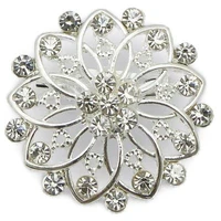1 25 white silver plated shiny rhinestone crystal diamante round flower corsage brooch