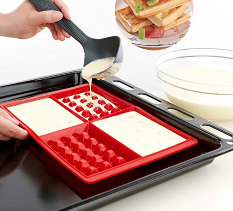Антипригарной Силиконовые вафельный плесень красная площадь Форма Вафельницы