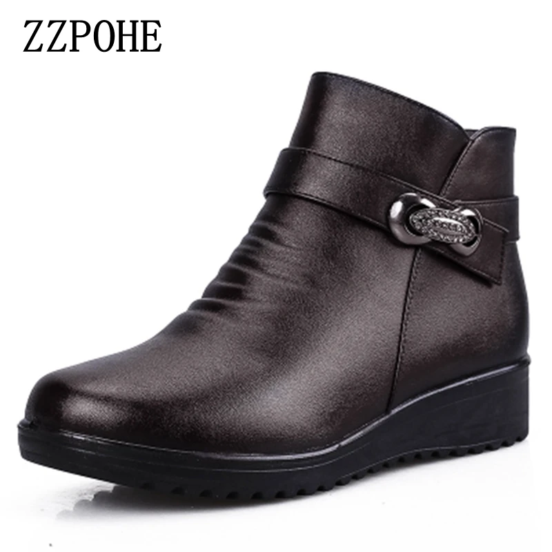 Женские зимние ботинки ZZPOHE женские модные кожаные на плоской подошве мягкие