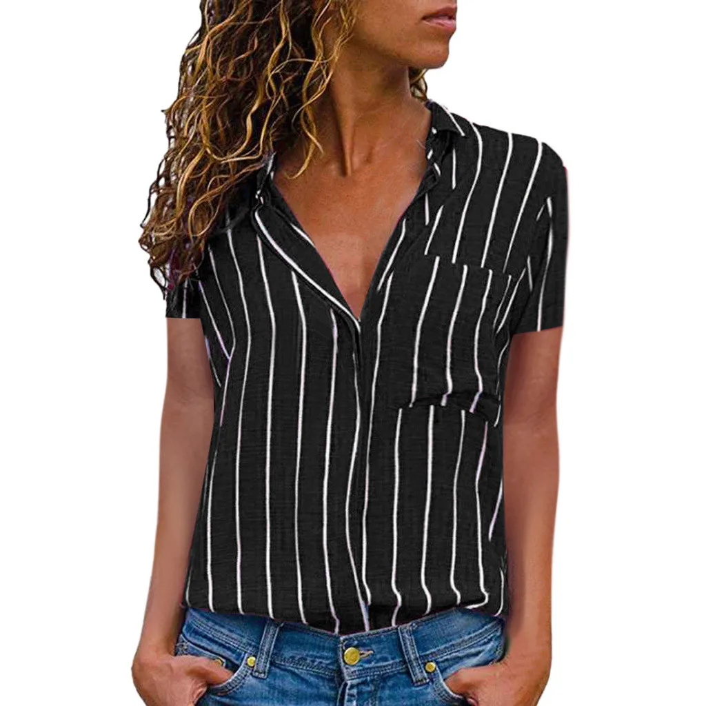 SAGACE рубашка с длинным рукавом женская повседневная в полоску принтом короткий