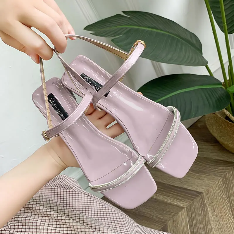 summer female rhinestone thick with sexy sandals fashion Nonslip fish mouth outdoor beach walk casual sandals Buckle Strap