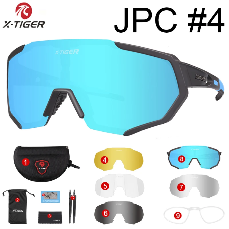 JPC04-5 lens X-TIGER поляризационные очки для велоспорта, для спорта на открытом воздухе, для шоссейного велосипеда, очки для горного велосипеда, солнцезащитные очки для мужчин и женщин, очки для велоспорта - Цвет: JPC04-5 lens