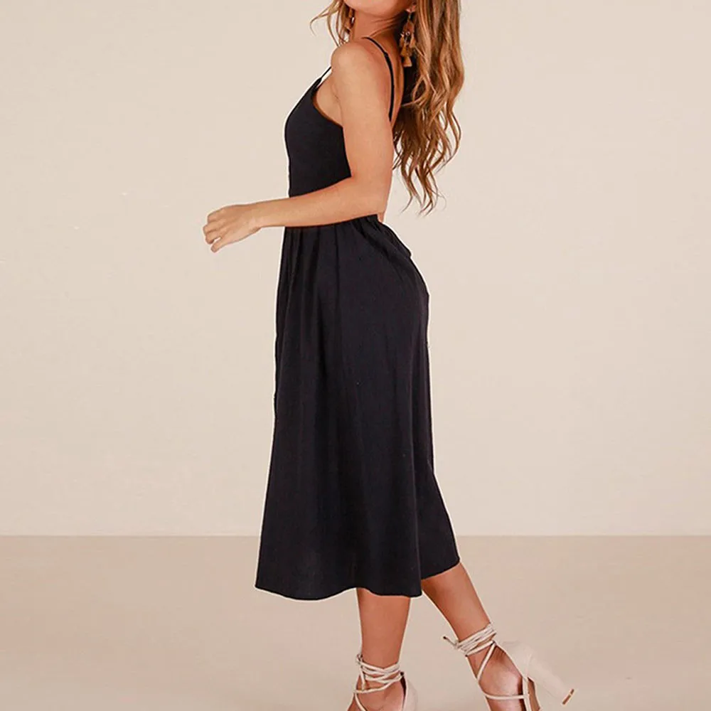 Женское платье на пуговицах с открытыми плечами без рукавов сексуальное