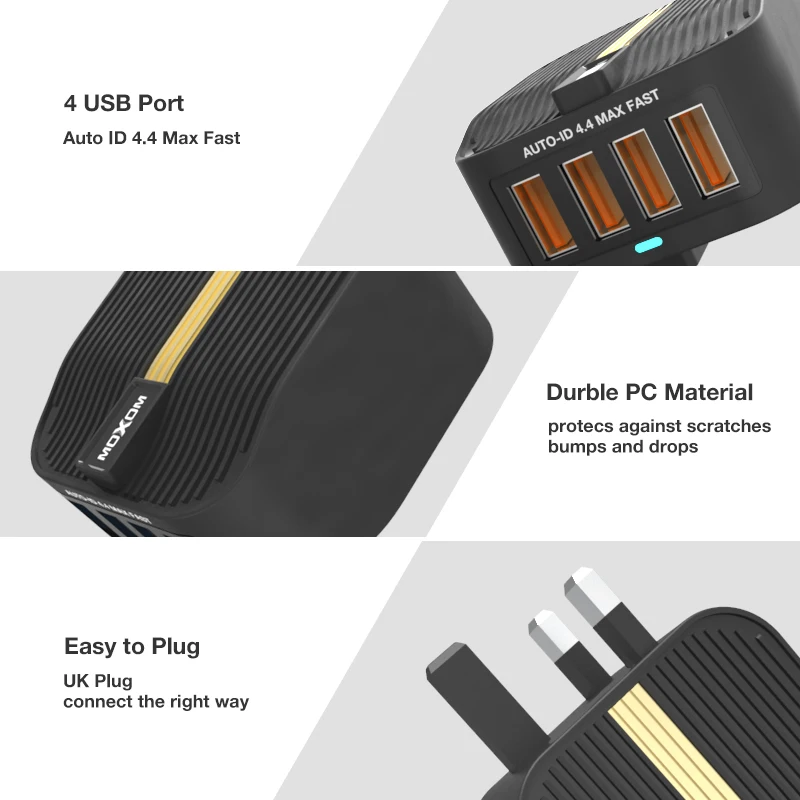 MOXOM Quick Charge 3 0 USB Charger 28 Вт QC Быстрая зарядка EU UK Plug 4 порта зарядное устройство для