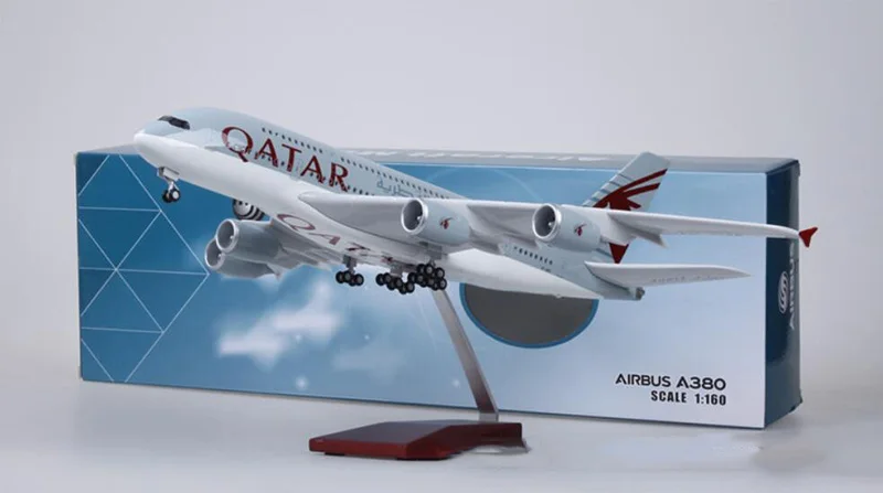 1/160 масштаб 50,5 см самолет Airbus A380 Катарская авиакомпания Модель W светильник и колесо литой пластик Смола самолет для сбора