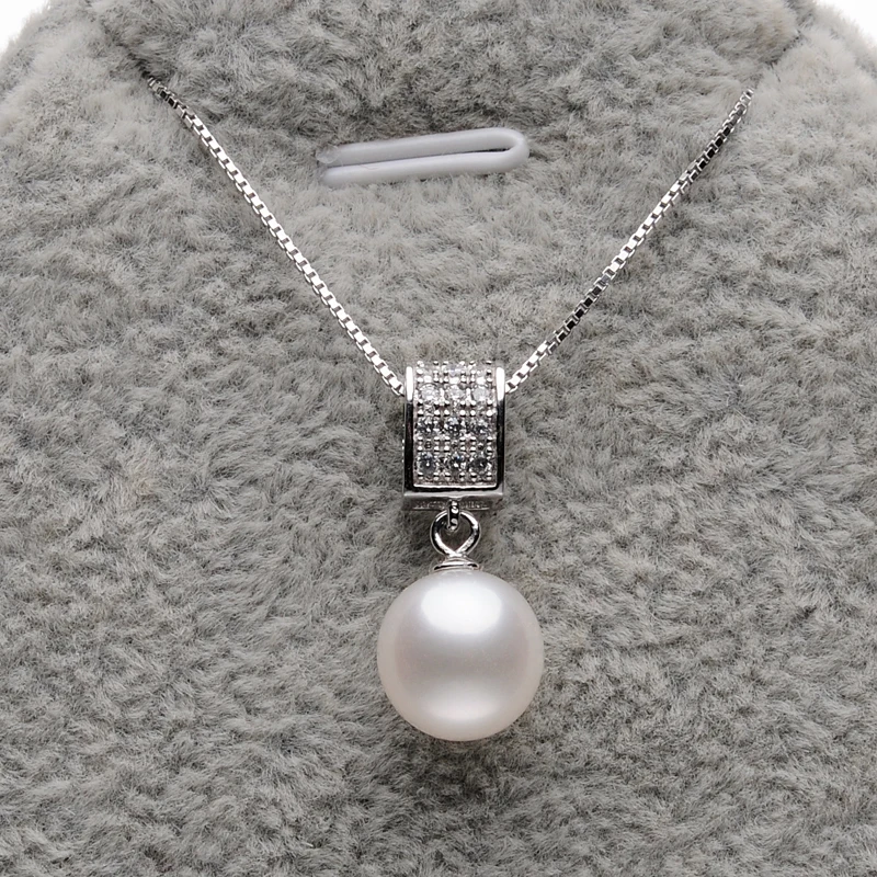 

FEIGE Real 925 Sterling Silver Pearl Necklace Pendants 9-10mm Round Natural Pearl Pendant Jewelry for Women Wedding Pearl Gift