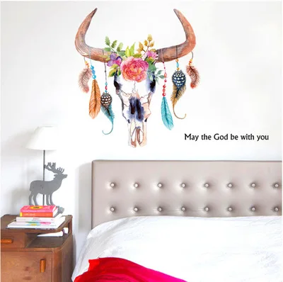 Бог быть с вами настенные наклейки бык красочные счастливый цветок перо детская