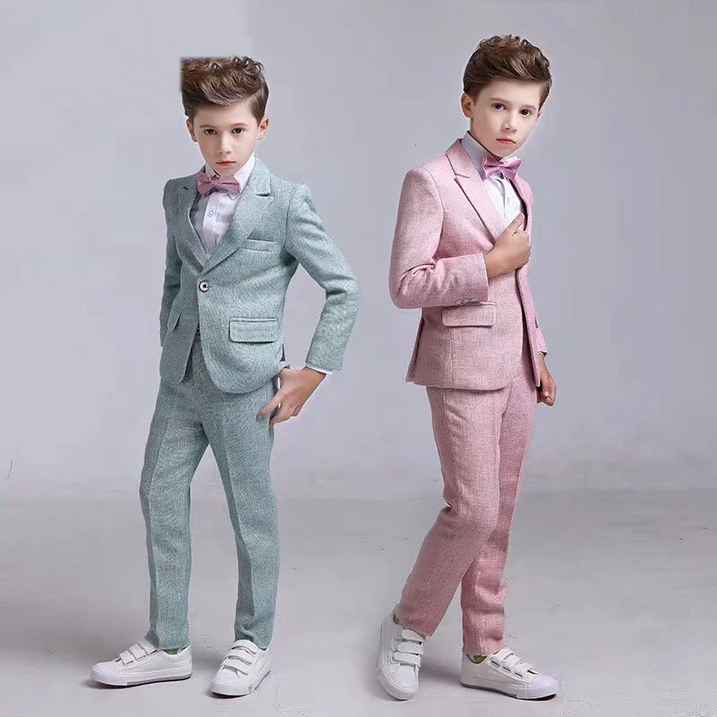 Блестящий синий костюм на одной пуговице для мальчиков детский Свадебный с
