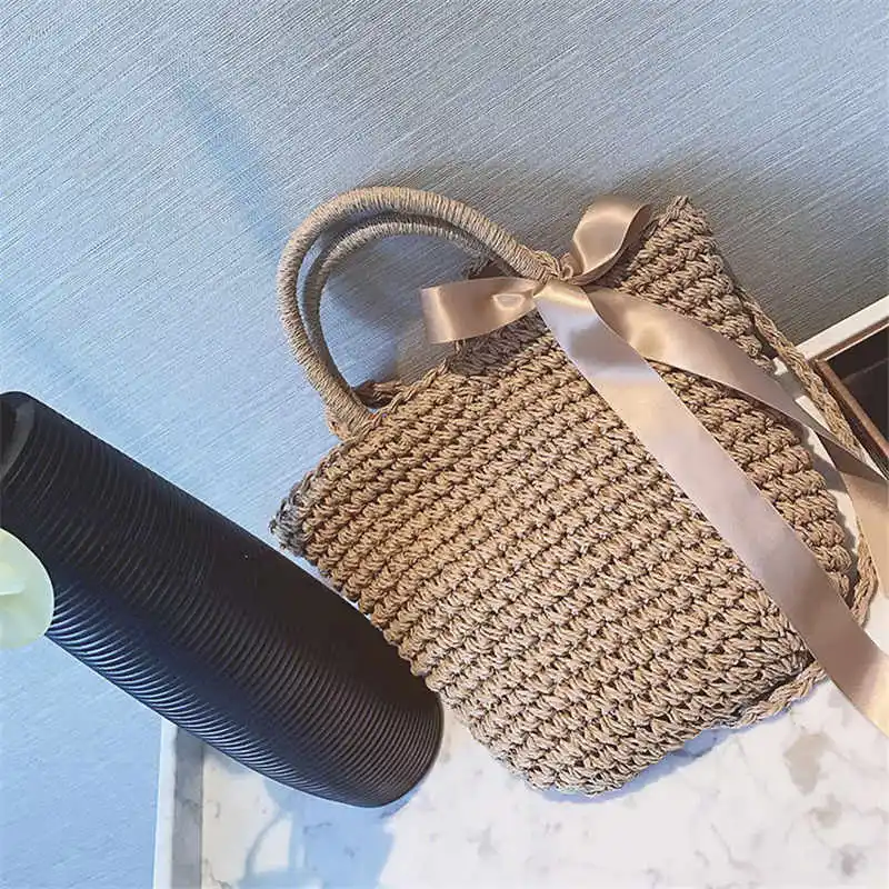 Летняя Пляжная сумка через плечо Женская Ручная соломенная Наплечная Сумка с