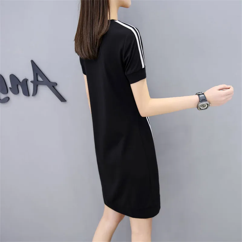 Летнее платье 2019 Новая модная футболка Повседневное с круглым вырезом Для женщин