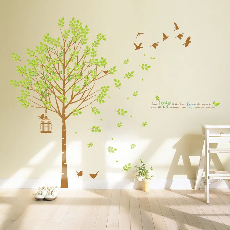3D Wall Art 103*121cm Family Big Green Tree Birds Vinyl Sticker Living Room Bedroom Decoration Nature Posters Murals | Дом и сад