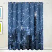 3D Blue Tone City Curtains Drapes Panels Darkening Blackout Grommet Room Divider for Patio Window Sliding Glass Door 55x84 Inch
