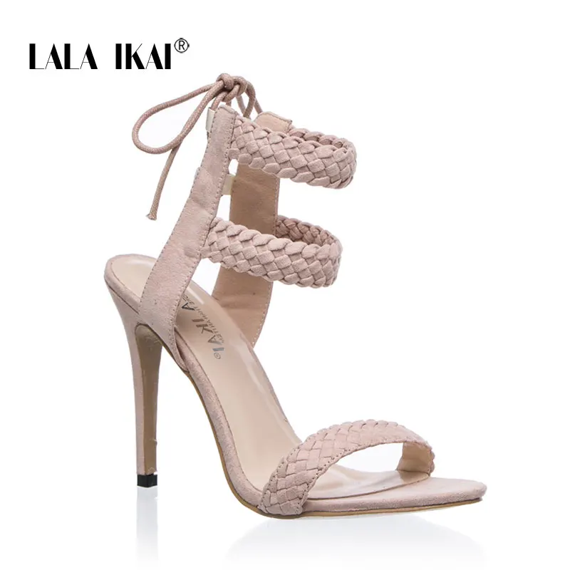 Apricot LALA IKAI/женские босоножки с ремешками на лодыжках; модные босоножки на высоком каблуке; Летние плетеные женские туфли-лодочки на тонком каблуке; женская обувь; 014B0174-4 - Цвет: Apricot