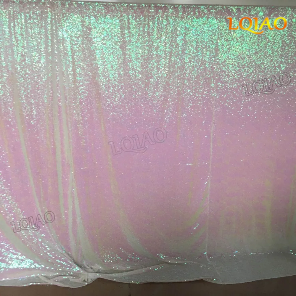 LQIAO 10ft*10ft White Iridescent Shimmer Sequin Fabric Photography Backdrop Sequin Curtain for Wedding/Party Decor 300cm*300cm