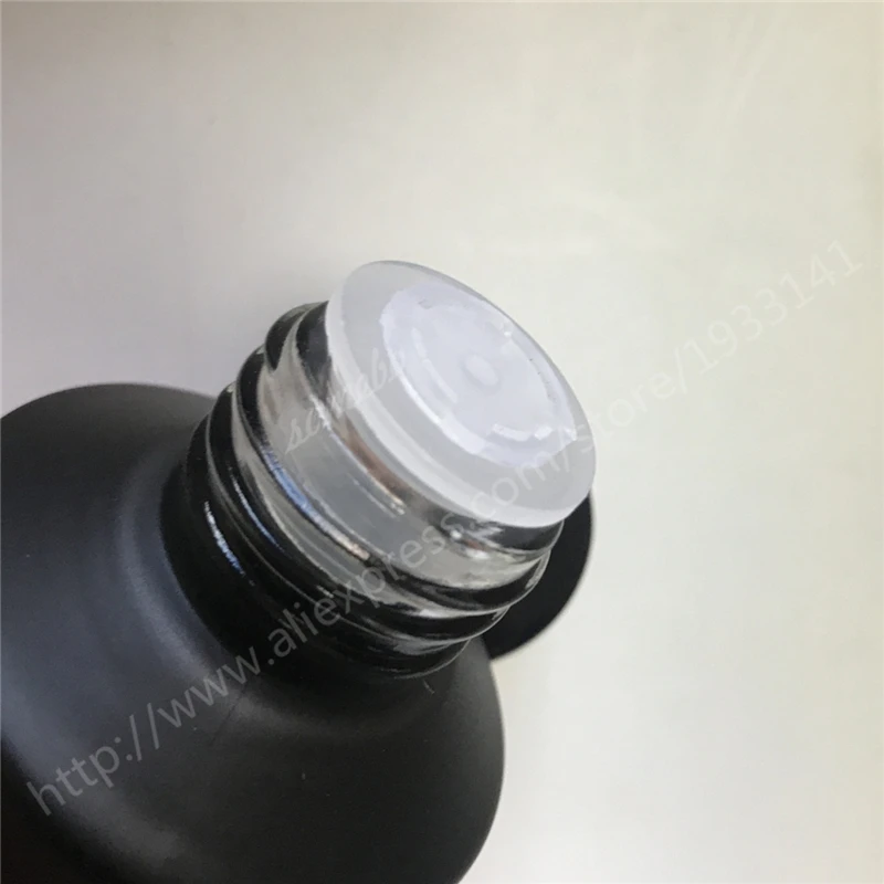 

5pcs/lot 60ml Matte Black Empty Glass Bottle with Reducer for Essential oil, 60CC make up glass bottle with screw on lid