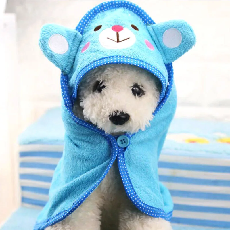 Light Blue Мультяшное банное полотенце для домашних животных, забавное одеяло для собак, кошек, супервпитывающий банный халат для щенков, Йоркцев, костюм, одежда для чихуахуа, код P250 - Цвет: Light Blue