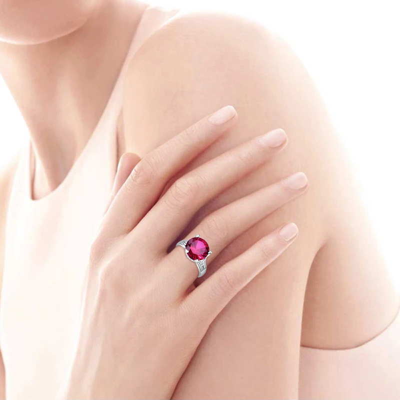 Bijoux Femme Marque De роскошное серебро 925 пробы круглый красно-рубиновый разрез модные кольца романтические подарки на день рождения кольцо для девушки