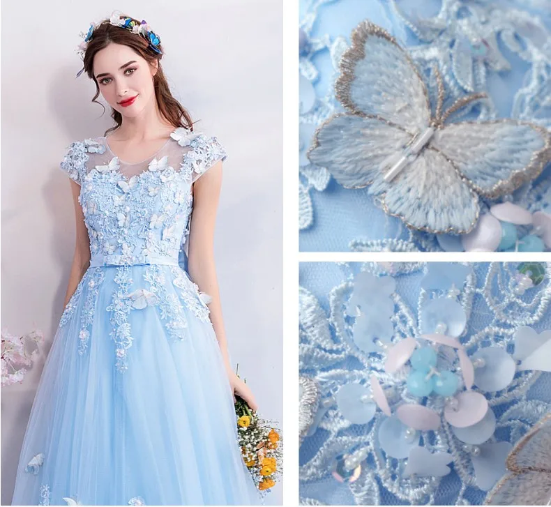 Выпускные платья Вечерние Vestido Formatura светло голубое кружевное платье с