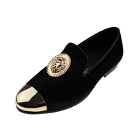 harpelunde mens formal shoes lion emblem velvet loafers with copper cap toe