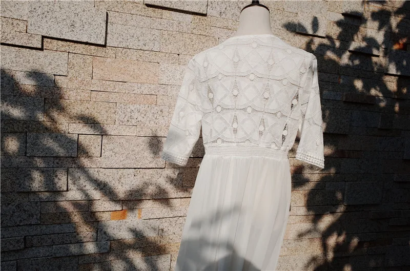 Элегантная Белая Кружевная туника женское летнее пляжное платье Robe de plage Sarong размера плюс купальный костюм накидка длинная кафтан Купальная юбка# Q610