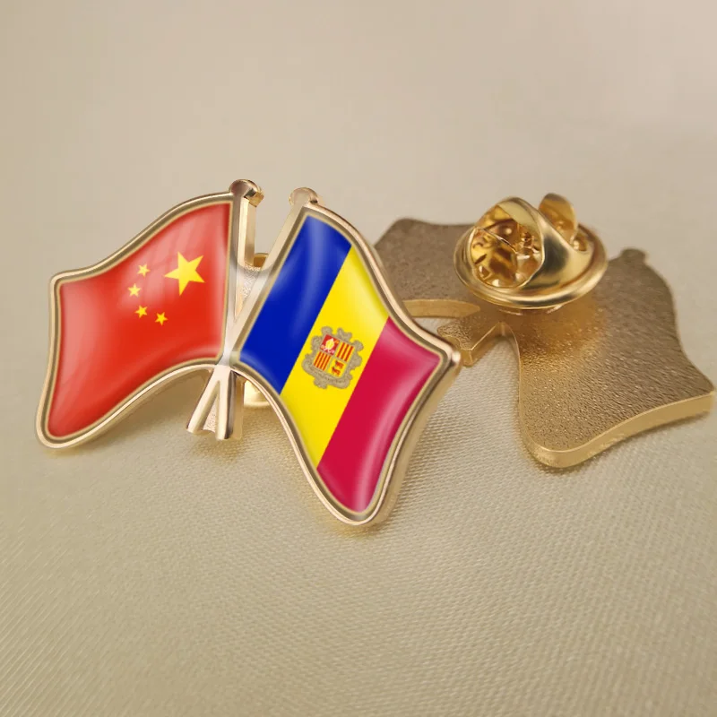 

China and Andorra Crossed Double Friendship Flags Lapel Pins