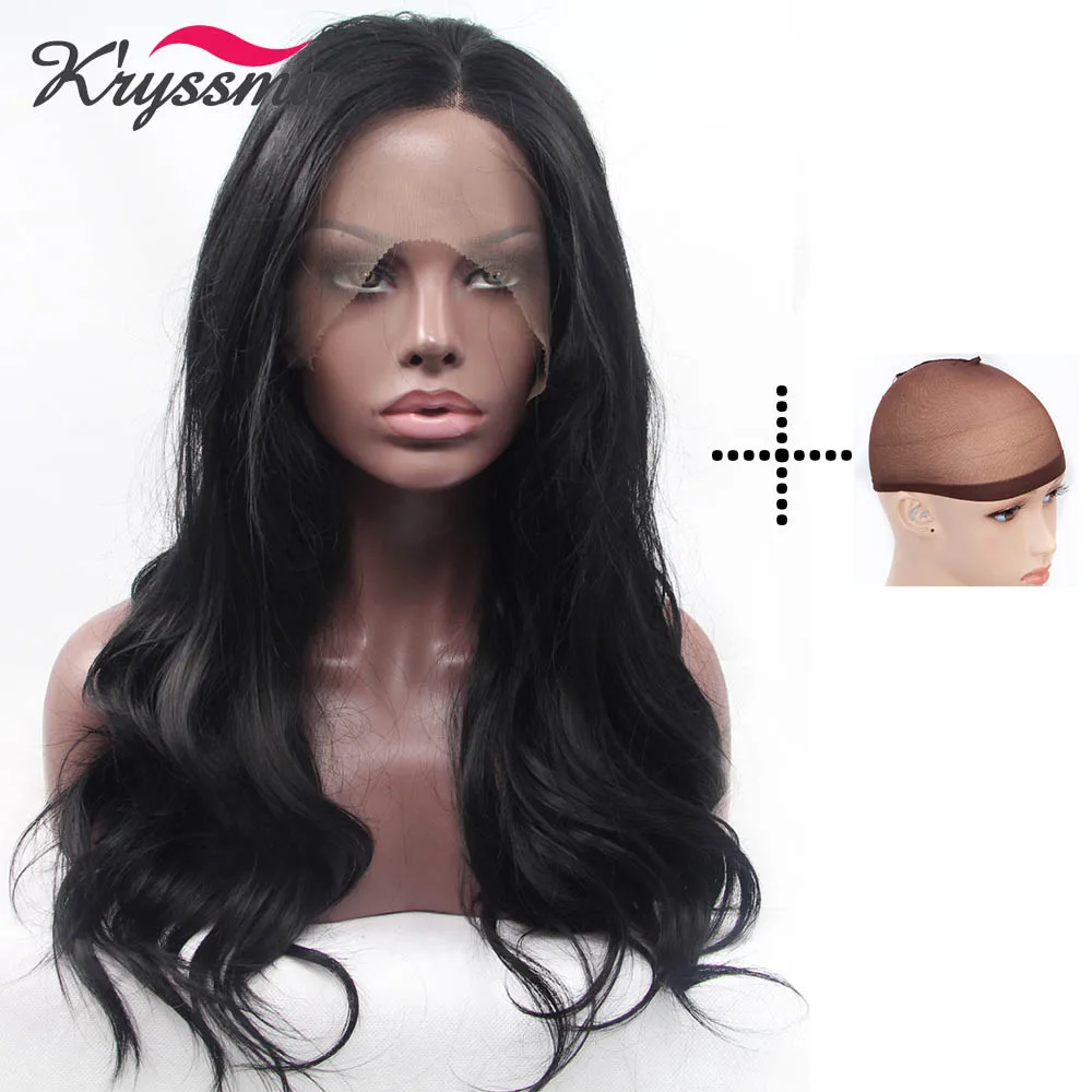 with Brown wig net Длинные волнистые синтетические Синтетические волосы на кружеве парик 18 дюйм(ов) парики для женский, черный парик Glueless левая часть 150 Плотность Glueless Средний Кепки Размеры - Цвет: with Brown wig net