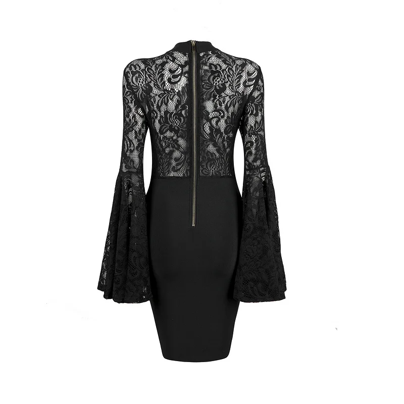 2019 New Winter Bandage Dress Chic Lace O Neck Long Sleeve Black Celebrity Party Sexy Woman Vestidos Wholesale | Женская одежда