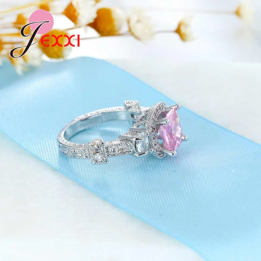 Модные кольца с розовыми Австрийскими кристаллами для женщин модные 925 пробы