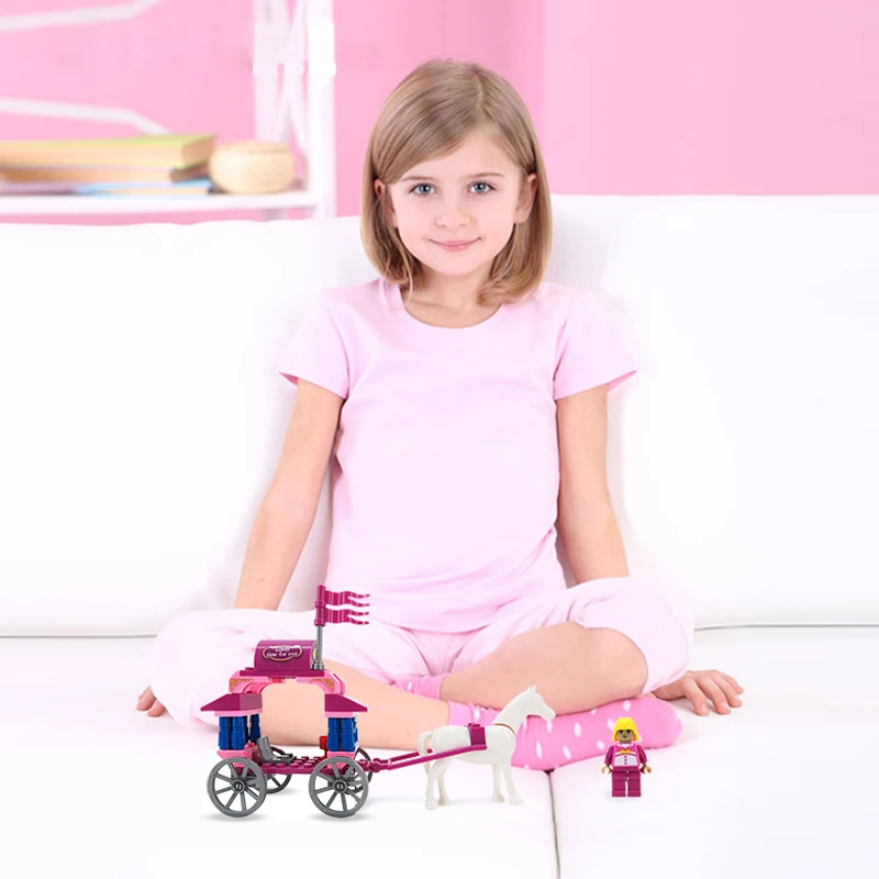 GOROCK строительные блоки розовая принцесса маленькая карета Кирпичи Модель кубики