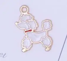 golden white MRHUANG 10 шт. Подвески в виде капель масла Пудель животное собака Эмаль Подвески сплав кулон для браслета DIY модные ювелирные изделия аксессуары - Окраска металла: golden white