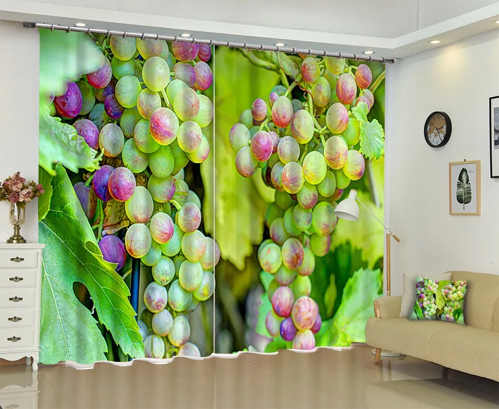 Роскошные 3D затемняющие шторы с зеленым виноградом оконные занавески для
