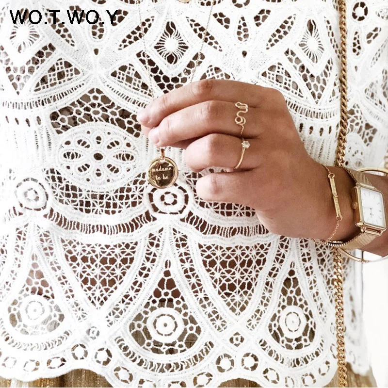WOTWOY белая открытая блузка женская кружевная уличная рубашка Boho в Корейском Стиле Лолита женские топы молочные шелковые блузки женские рубашки
