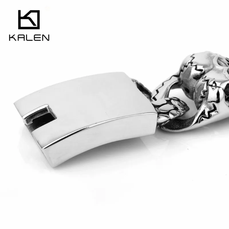 Kalen, 20 см, нержавеющая сталь, тяжелая массивная цепочка, мужские браслеты, панк-рок, двойной череп, голова, очаровательный браслет, ювелирный аксессуар
